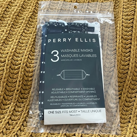 Perry Ellis three pack variety of washable reusable cloth masks blue and white - Picture 1 of 3